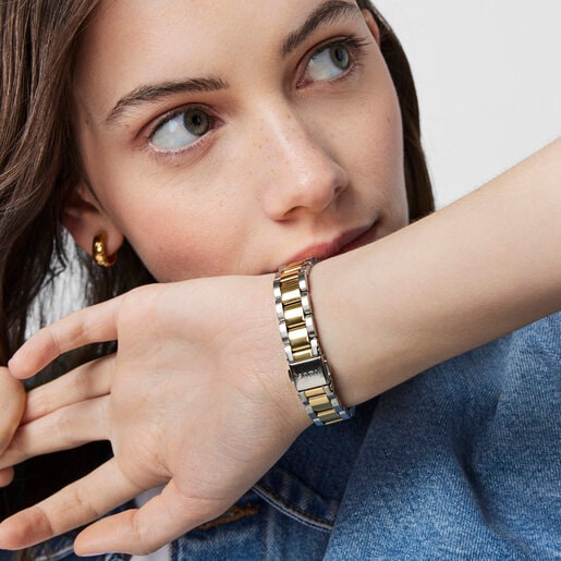 Reloj analógico Rond Straight bicolor de IP dorado/acero