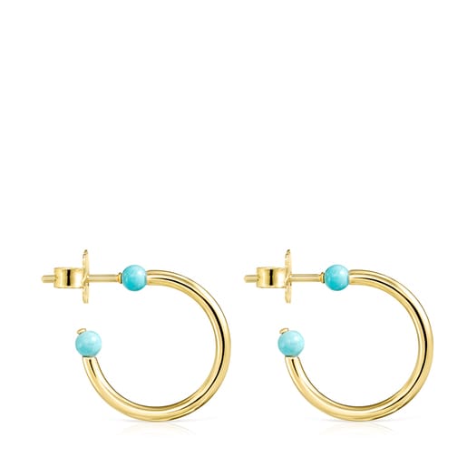 Pendientes aro pequeños Batala con baño de oro 18 kt sobre plata y Howlita