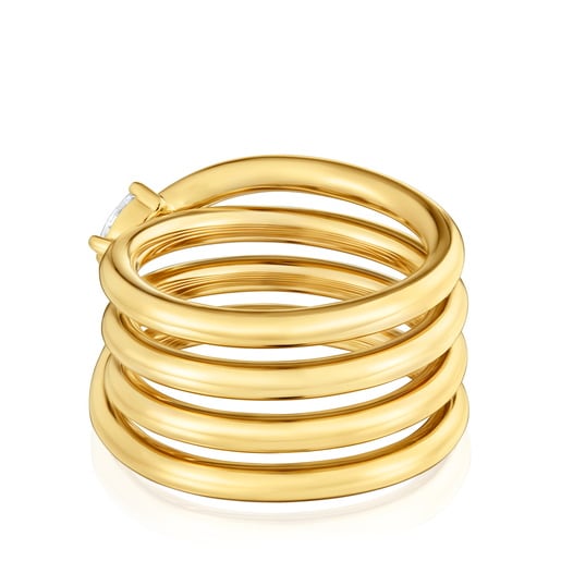 Anillo ancho con baño de oro 18 kt sobre plata y diamantes creados en laboratorio Lio LGD