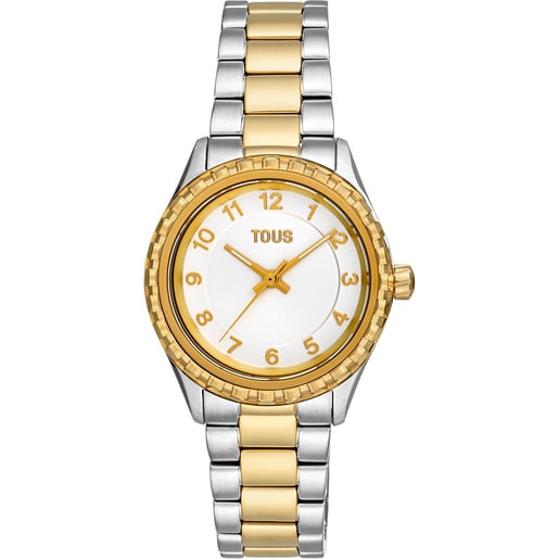 スティールとゴールドカラーIPGスティールブレスレットを組み合わせたアナログ式腕時計 TOUS T-Bear Kdt