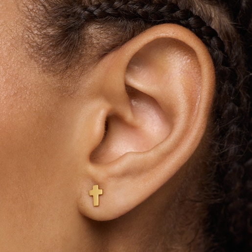 Aretes cruz con baño de oro 18 kt sobre plata TOUS Motivos