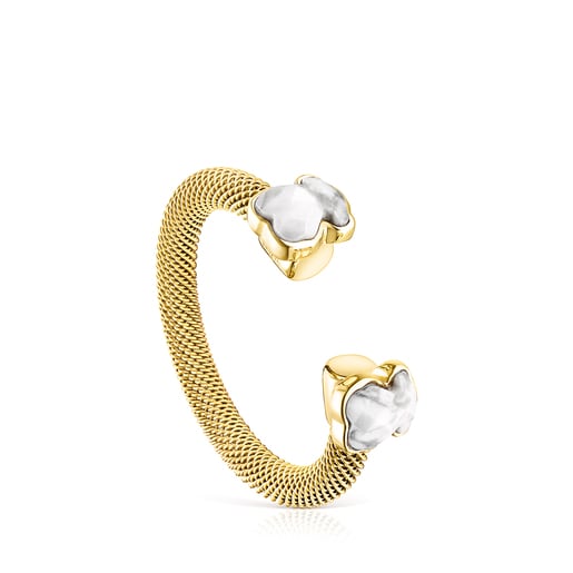 Gold-colored IP Steel Mesh Color open Ring with Howlite | TOUS