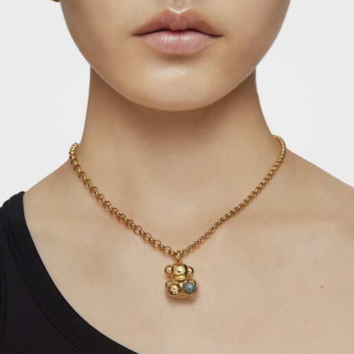 Silver vermeil Bold Bear pendant with labradorite
