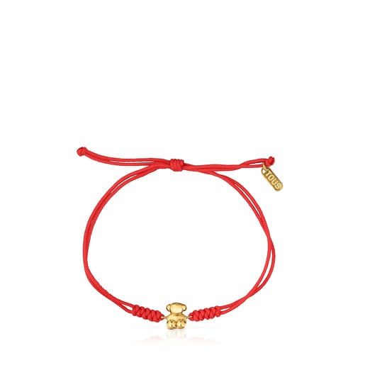 Bracelet en nylon rouge et ourson en or Bold Bear