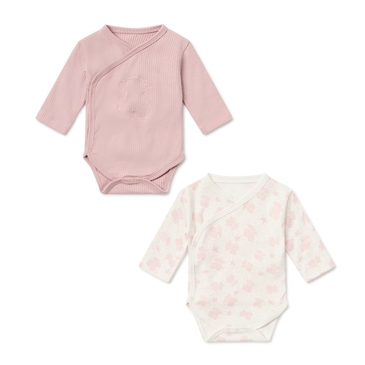 Pack of wrap-over baby bodysuits in Illusion pink
