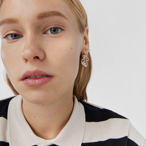 Aretes aro oso de plata y perlas cultivadas Tsuri