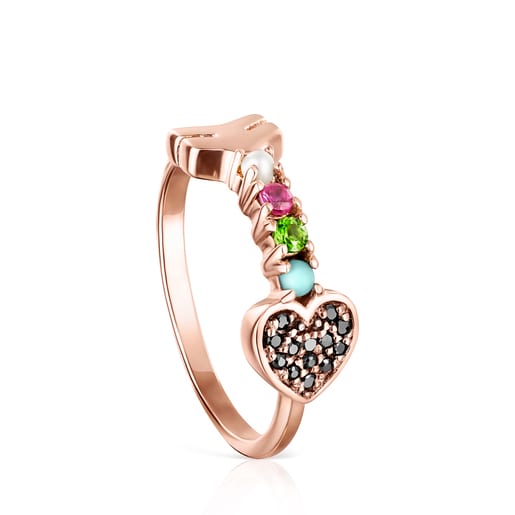 San Valentín arrow Ring in Rose Silver Vermeil with Gemstones