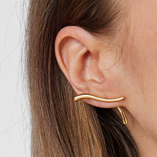 Aretes con baño de oro 18 kt sobre plata doble onda New Hav