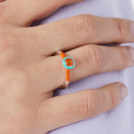 Silver TOUS Vibrant Colors Ring with carnelian and enamel
