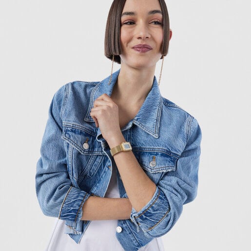 Reloj digital Digisquared Mesh de acero IP dorado