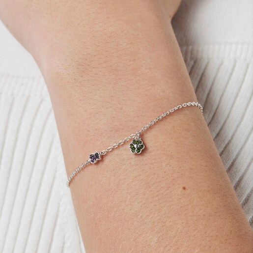 シルバーにクロムディオプサイドとアメジストがあしらわれたブレスレット TOUS New Motif