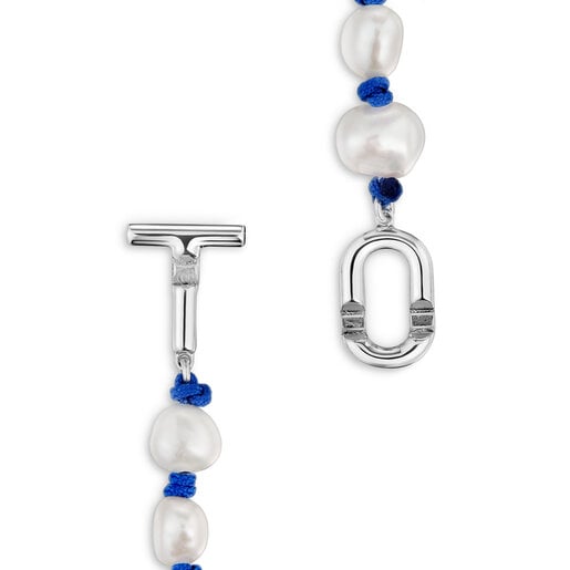 45 cm modrý nylonový a strieborný Náhrdelník s kultivovanými perlami TOUS MANIFESTO