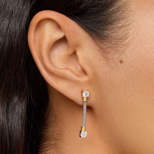 Long, steel, 14kt gold and lab-grown diamonds Earrings TOUS Mesh LGD