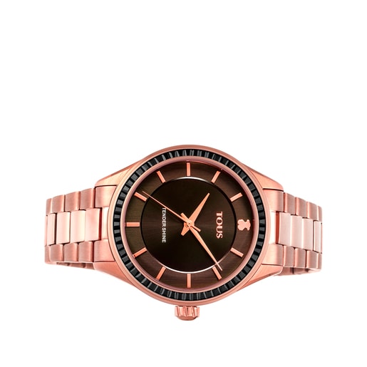 Reloj T-Shine de acero IP rosado con zirconias cúbicas