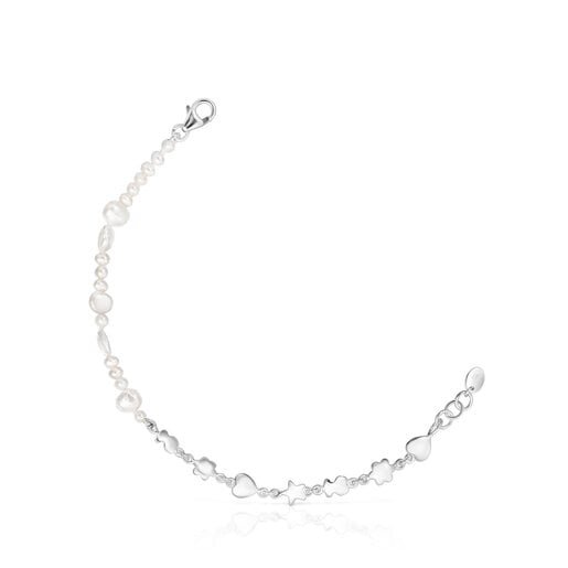 Silver and cultured pearls Mini Icons Bracelet with charms | TOUS