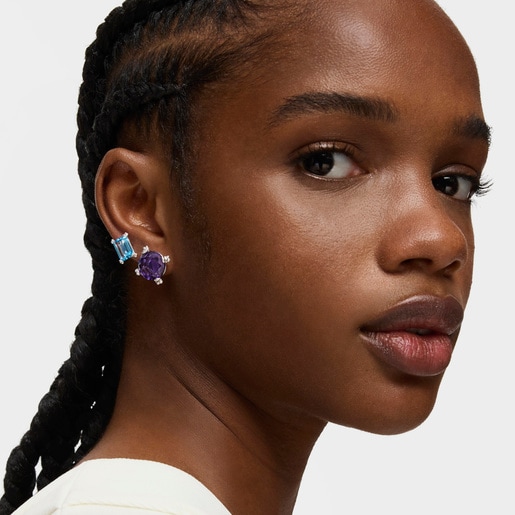Silver Heart earrings with topaz Color Pills