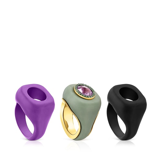 סט טבעת חותם Virtual Garden מוורמיל כסף בשילוב אבן אחלמה