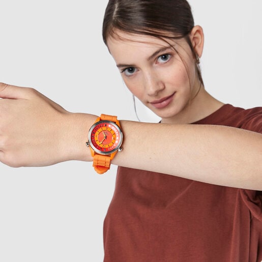 Steel Tender Time Watch with orange silicone strap | TOUS