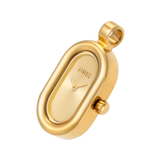 Reloj colgante analógico en acero dorado Hold Oval