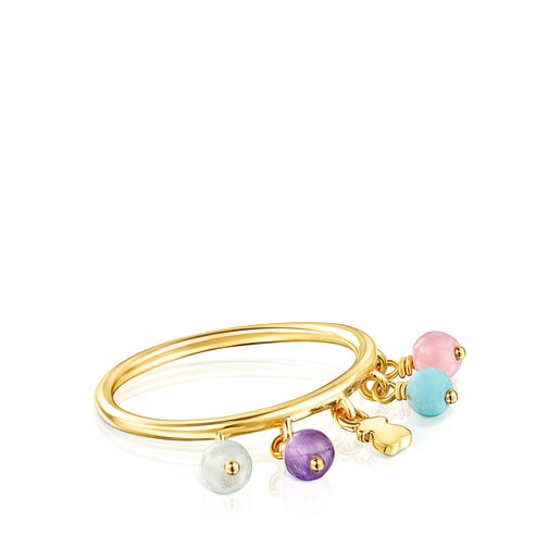 Silver Vermeil TOUS Cool Joy Ring with multicolor Gemstones