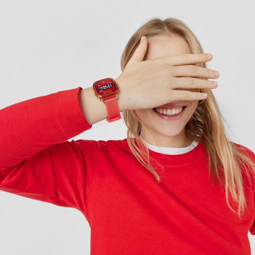 שעון דיגיטלי D-Logo Fresh מפוליקרבונט עם רצועת סיליקון בצבע אדום