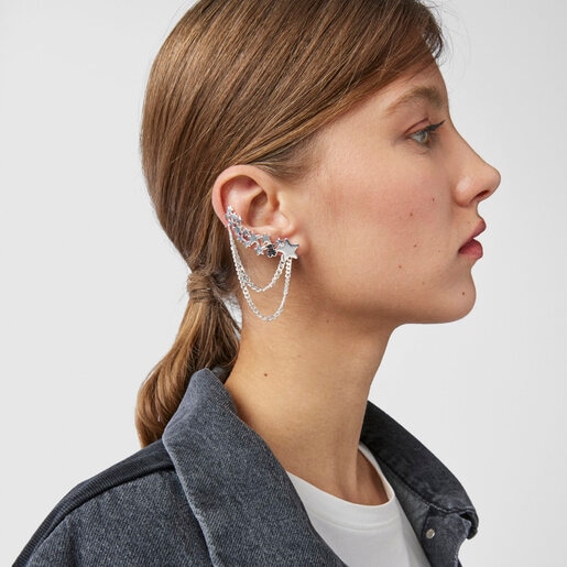 Silver Magic Nature climber Earcuff with spinels