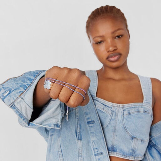 שרשרת מחוט קלוע בצבעי ורוד וכחול עם סוגר כסף Efecttous