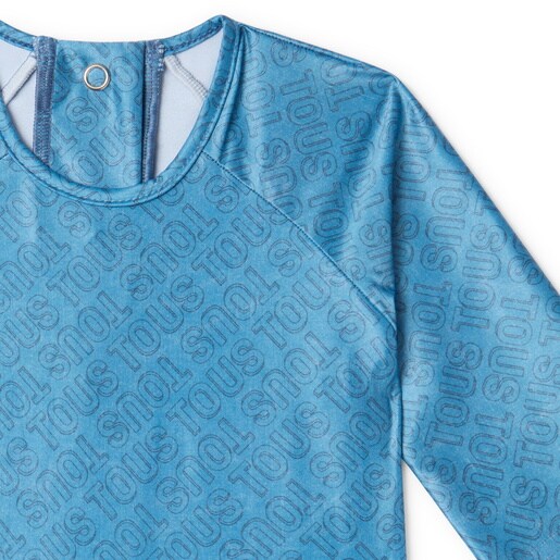 Girls one-piece swimsuit with long sleeves in Logo blue