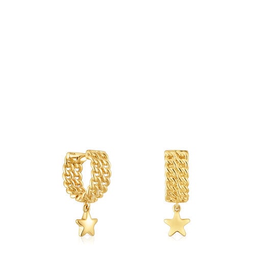 Boucles d’oreilles anneaux en argent plaqué or 18 ct avec motif étoile courtes Bold Motif
