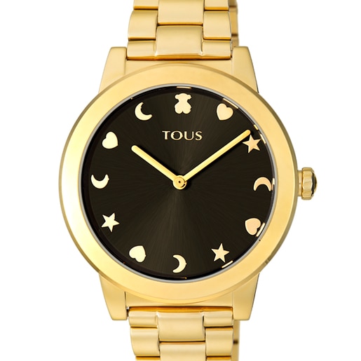 Uhr Nocturne aus goldfarbenem IP-Stahl mit schwarzem Zifferblatt