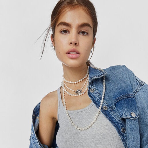 שרשרת פרח פריג'ל בשילוב פנינים