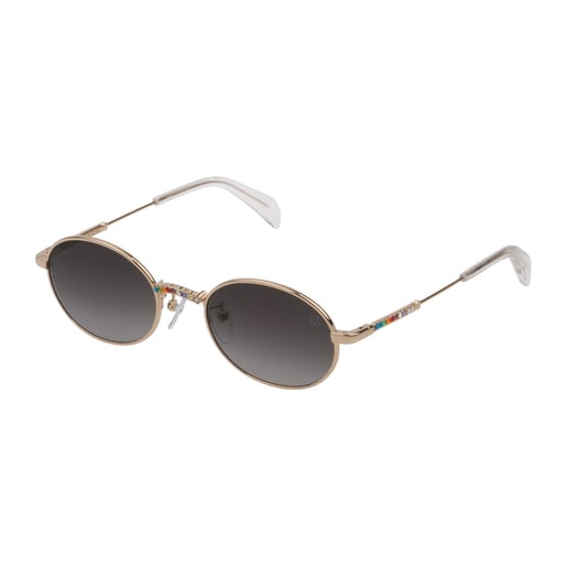 Gold-colored Metal Straight Gem Sunglasses