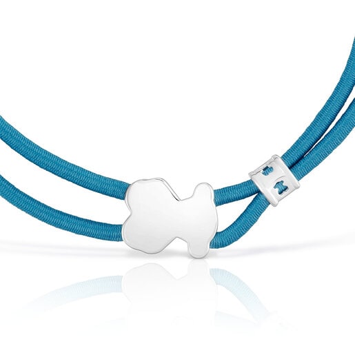 Pulsera elástica turquesa con oso de plata Sweet Dolls