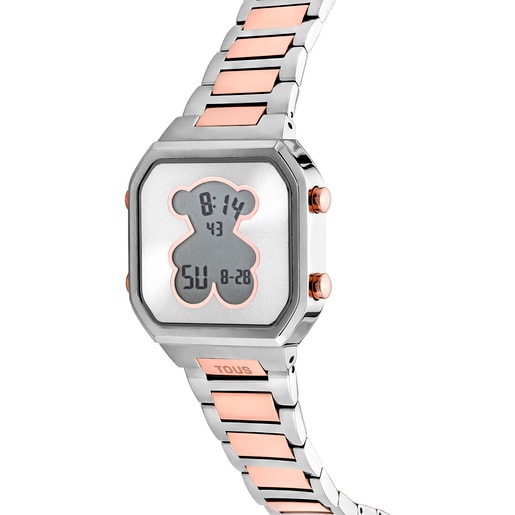 שעון דיגיטלי D-BEAR עם צמיד מפלדת אלחלד ופלדת IPRF בצבע ורוד