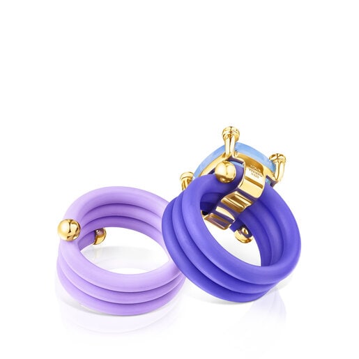 Pack Bague triple TOUS St. Tropez Caucho avec des pierres précieuses de couleur bleue