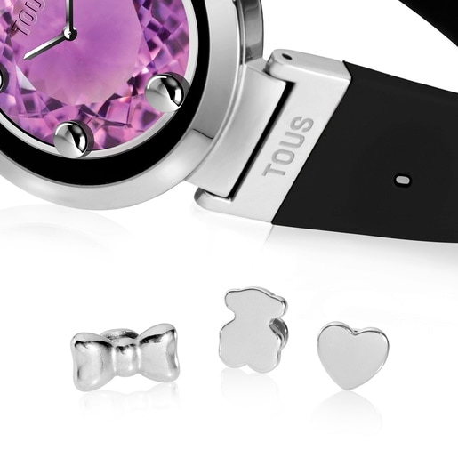 Smartwatch with black strap and steel motifs TOUS S-CONNECT CHARMS