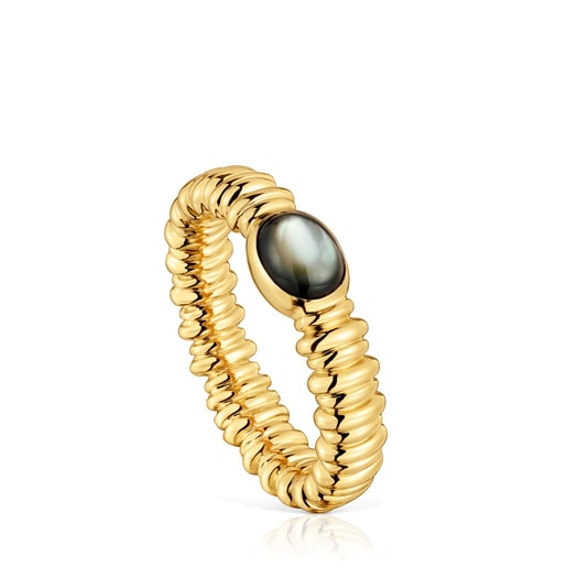 Small 18kt gold-plated silver and gray mother-of-pearl Ring Sugar Party