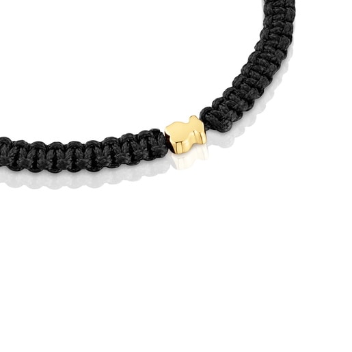 Pulsera oso con baño de oro 18 kt sobre plata y nylon negro TOUS Motivos