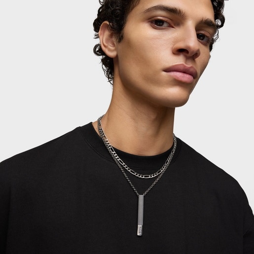 Short aged silver curb chain Necklace TOUS Man