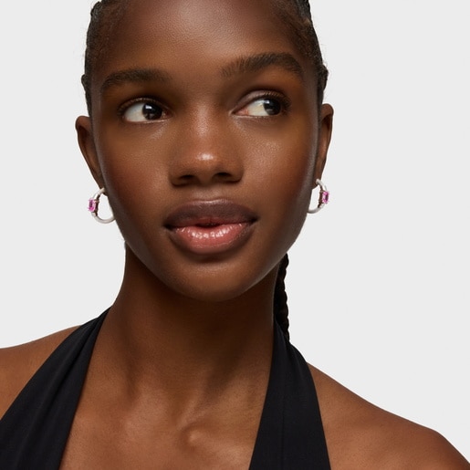 Aros aro de plata y zafiro creado en laboratorio TOUS Mesh LGG