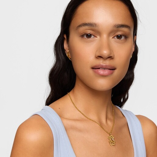 Dije oso con baño de oro 18 kt sobre plata y diamantes creados en laboratorio 22 mm Lio LGD