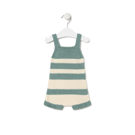 Knitted baby romper in Tricot stripy green