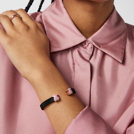 Pulsera de acero IP negro y rodonita Mesh Color