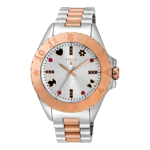 Montre New Motif bi-couleur en Acier IP rosé