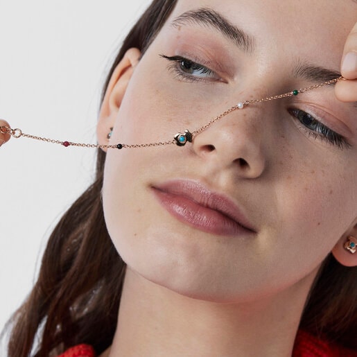 Pulsera con baño de oro rosa 18 kt sobre plata y gemas y perla cultivada Super Power