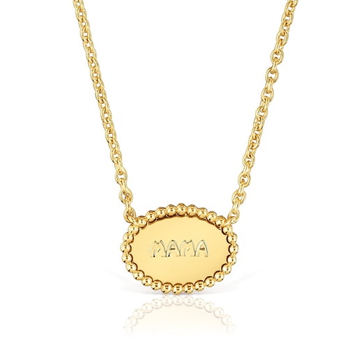 Collana corta con placca in argento placcato oro 18 kt TOUS Mama