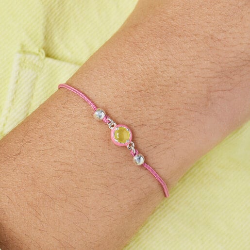 Pulsera de cordón rosa con calcedonia y esmalte TOUS Vibrant Colors