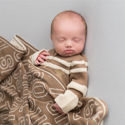 Reversible baby blanket in Nilo TOUS logo blue