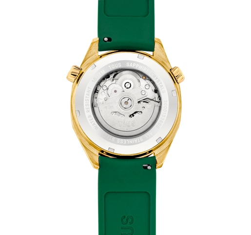 グリーンシリコンストラップ、ゴールドカラーIPGスティールケース、マザー・オブ・パールをあしらったフェイスを組み合わせたアナログ式腕時計 TOUS Now