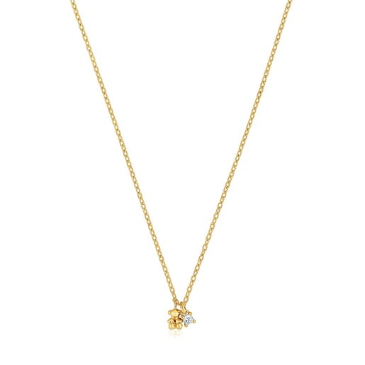 Collier en argent plaqué or 18 ct et diamant créé en laboratoire court Bold Bear LGD